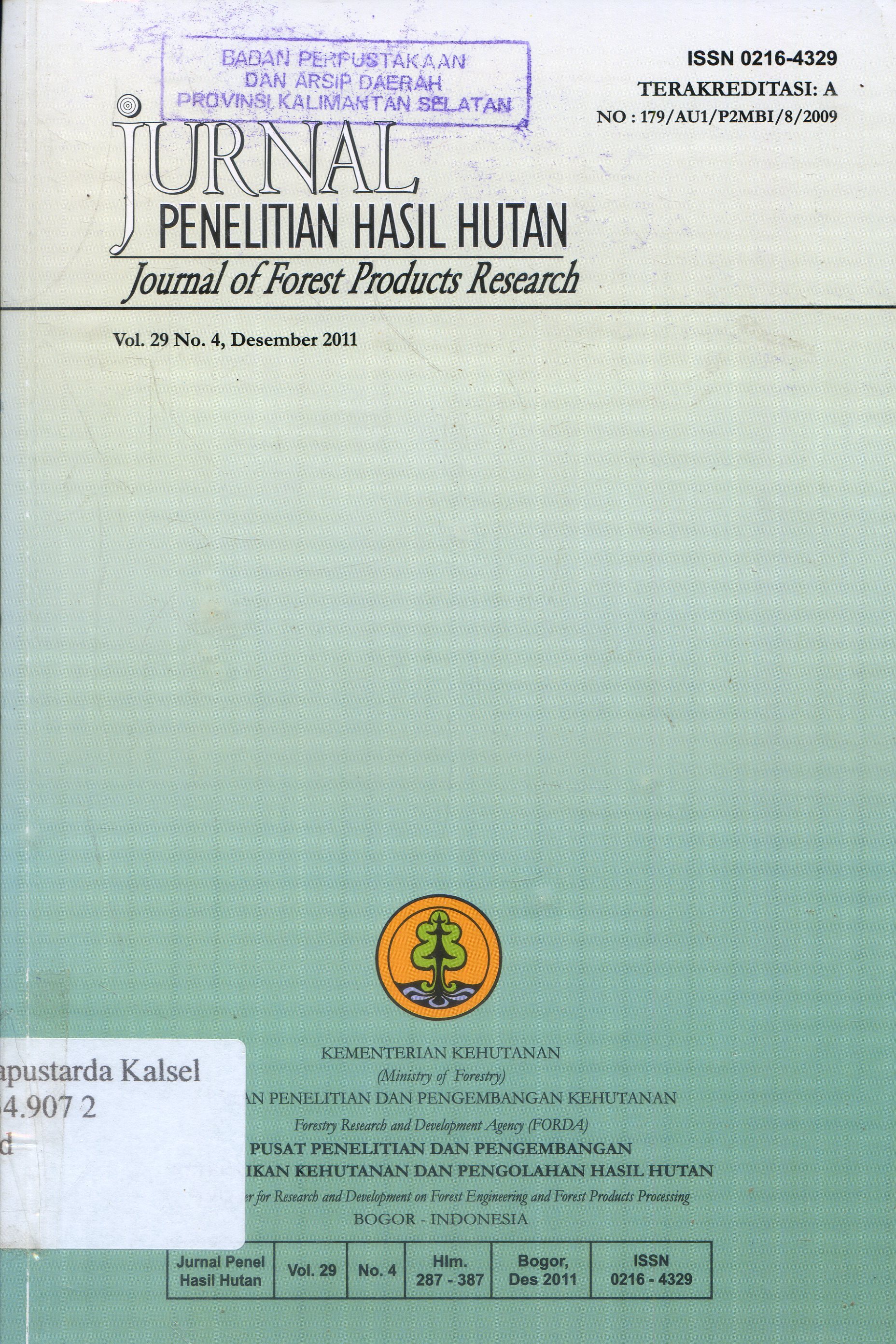 Cover Jurnal Penelitian Hasil Hutan / Maman Mansyur Idris