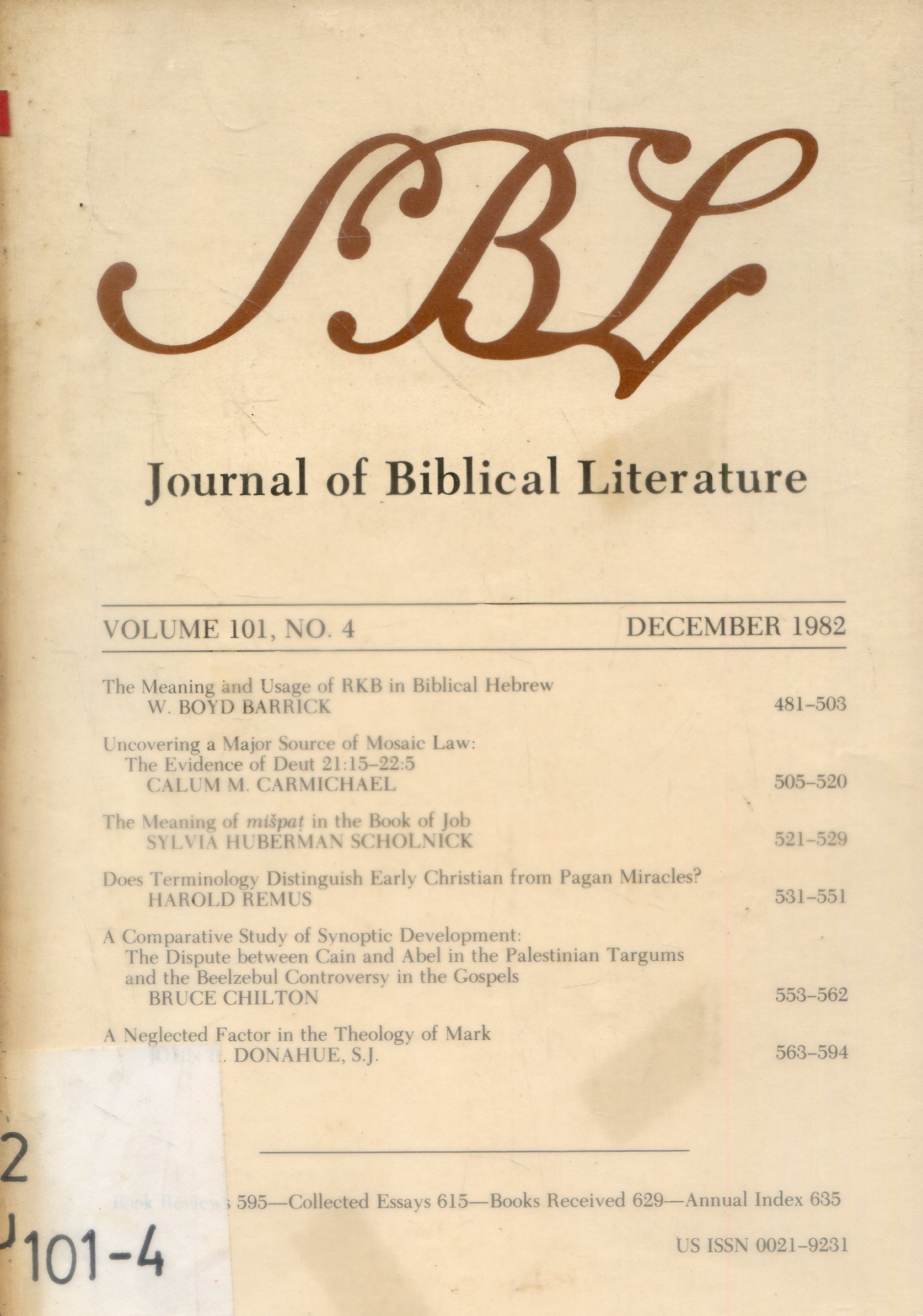Cover Journal Of Biblical literature / Annual Indeks