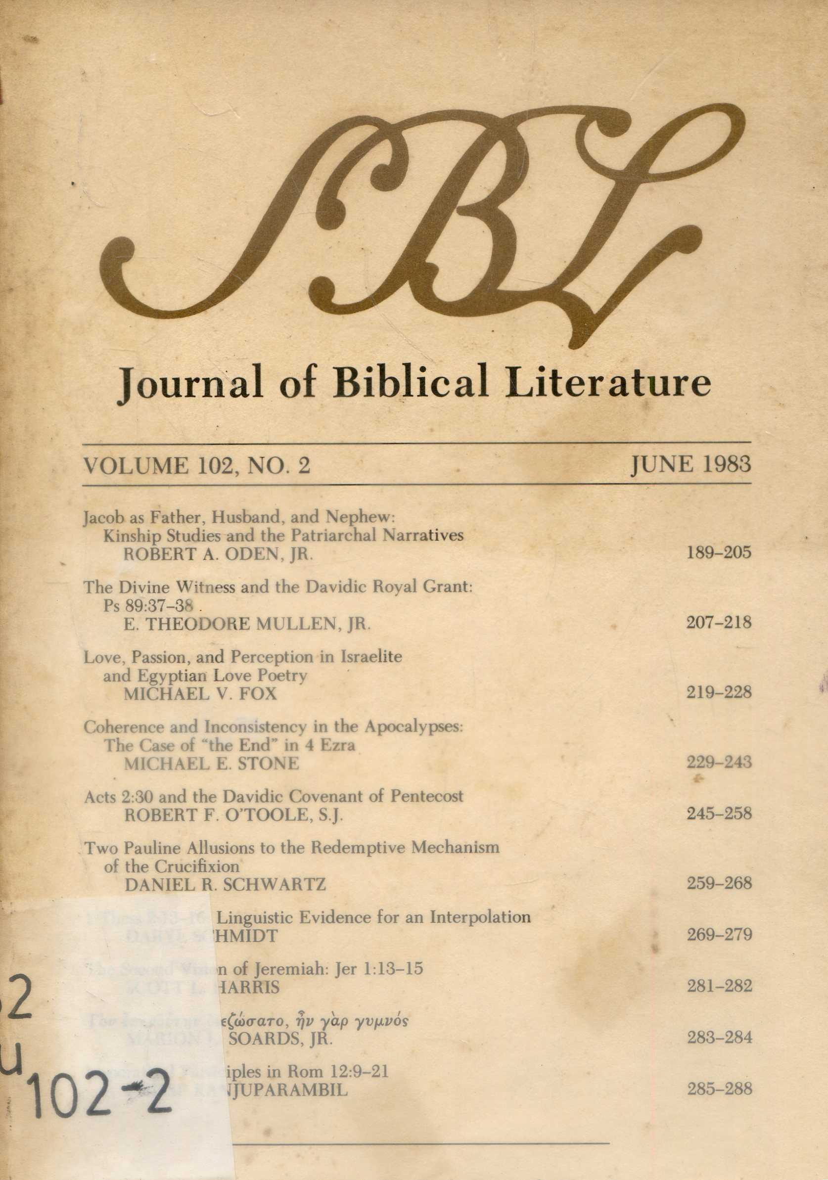 Cover Journal Of Biblical literature / Annual Indeks