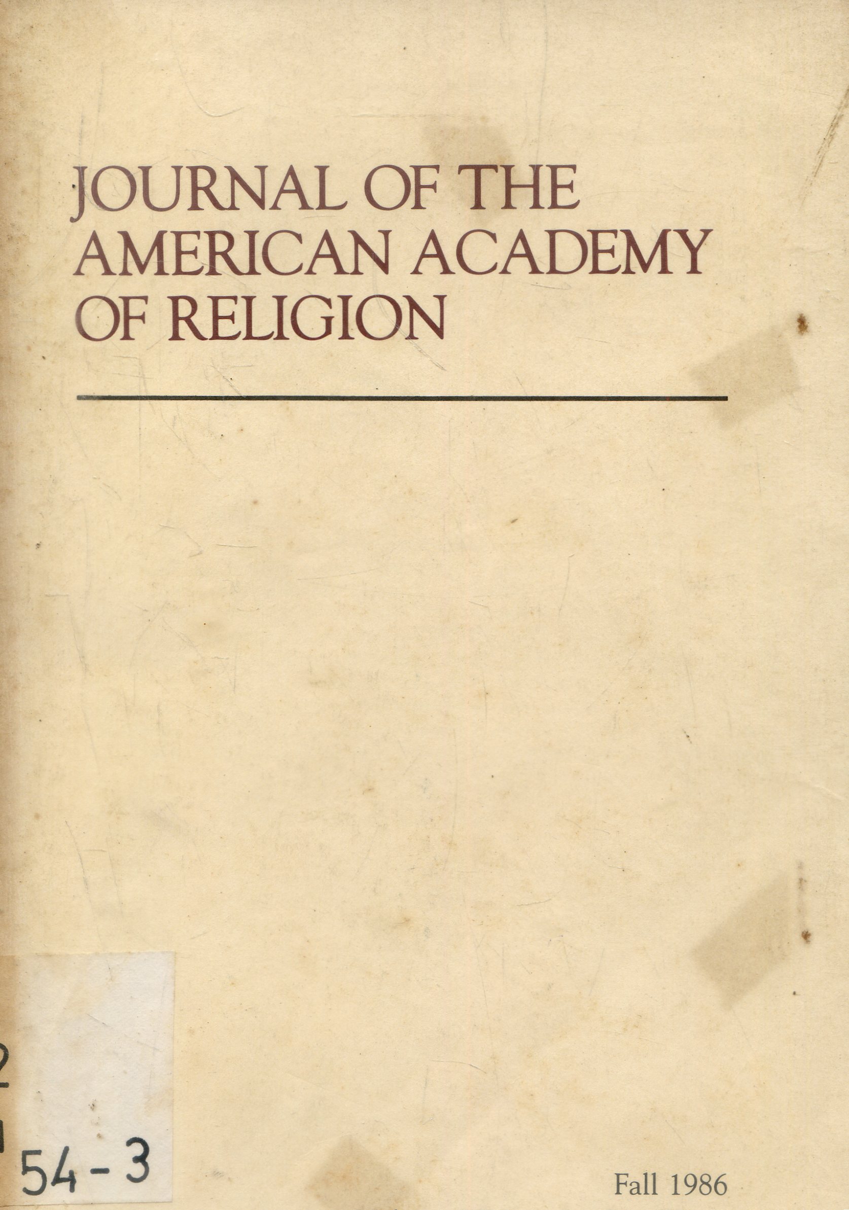 Cover Journal of the american academy of religion / Printed in the united States of america