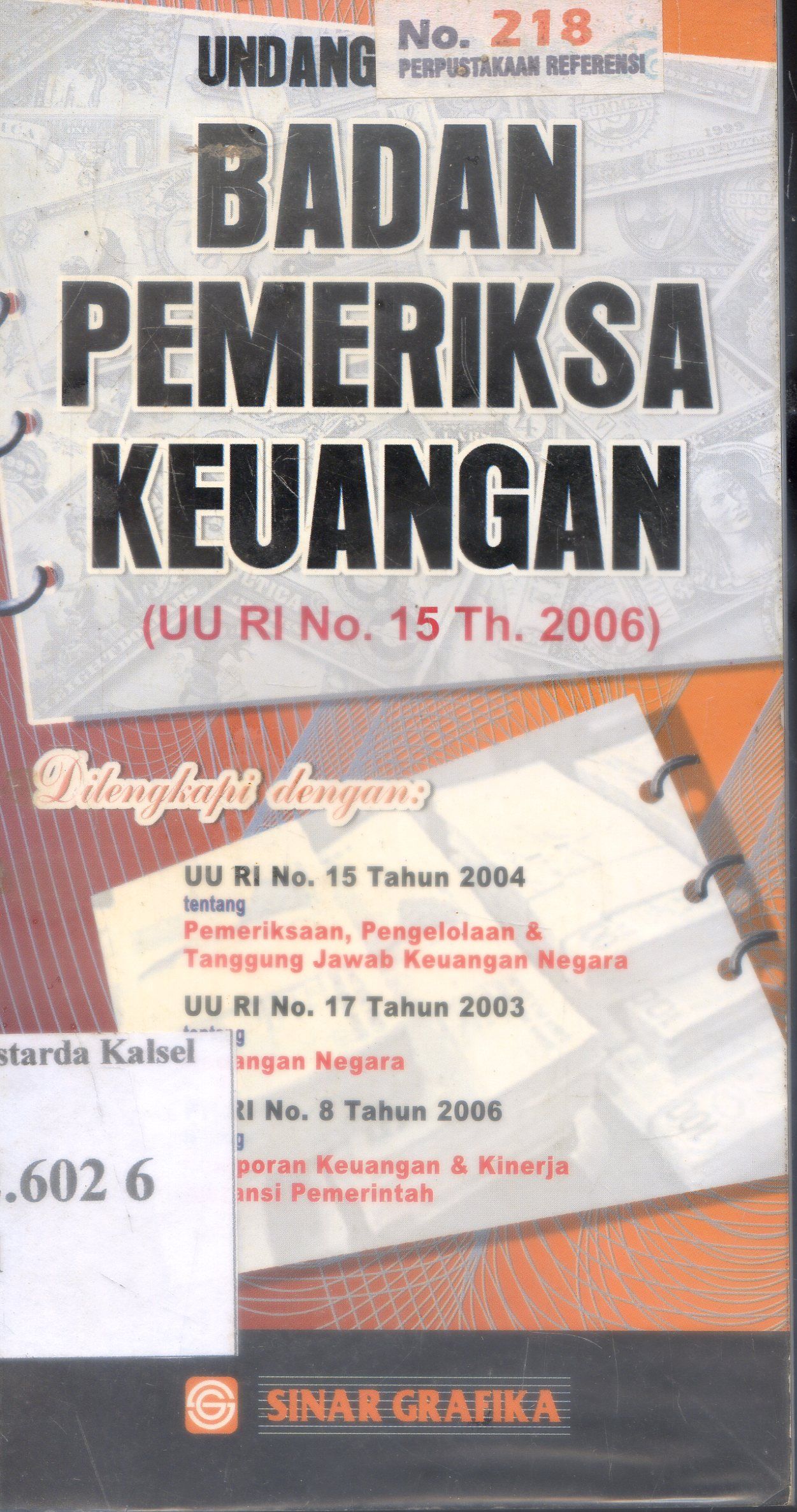 Cover Undang-Undang : Badan Pemeriksaan Keungan / Redaksi Sinar Grafika