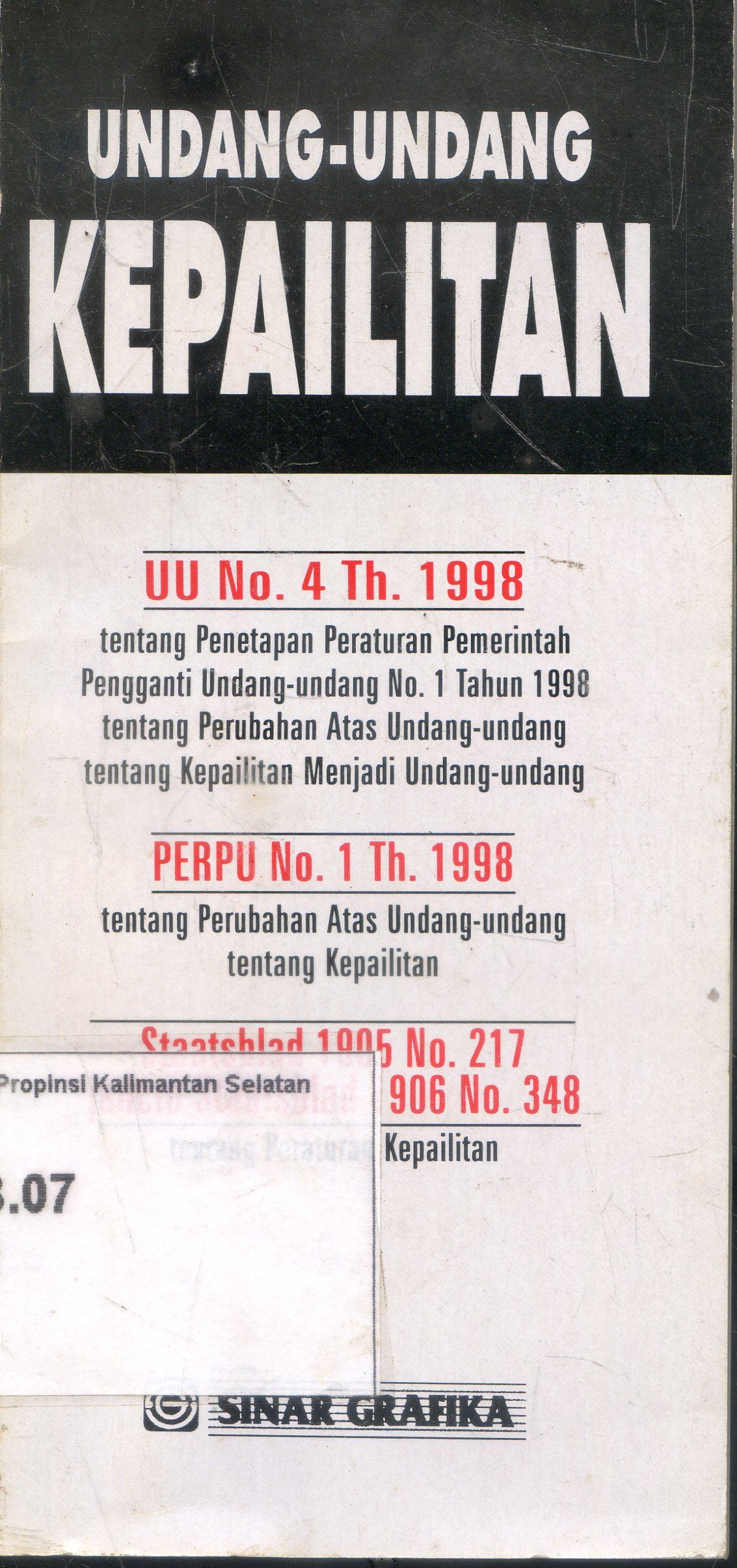 Cover Undang-Undang : Kepailitan ; Sinar Grafik