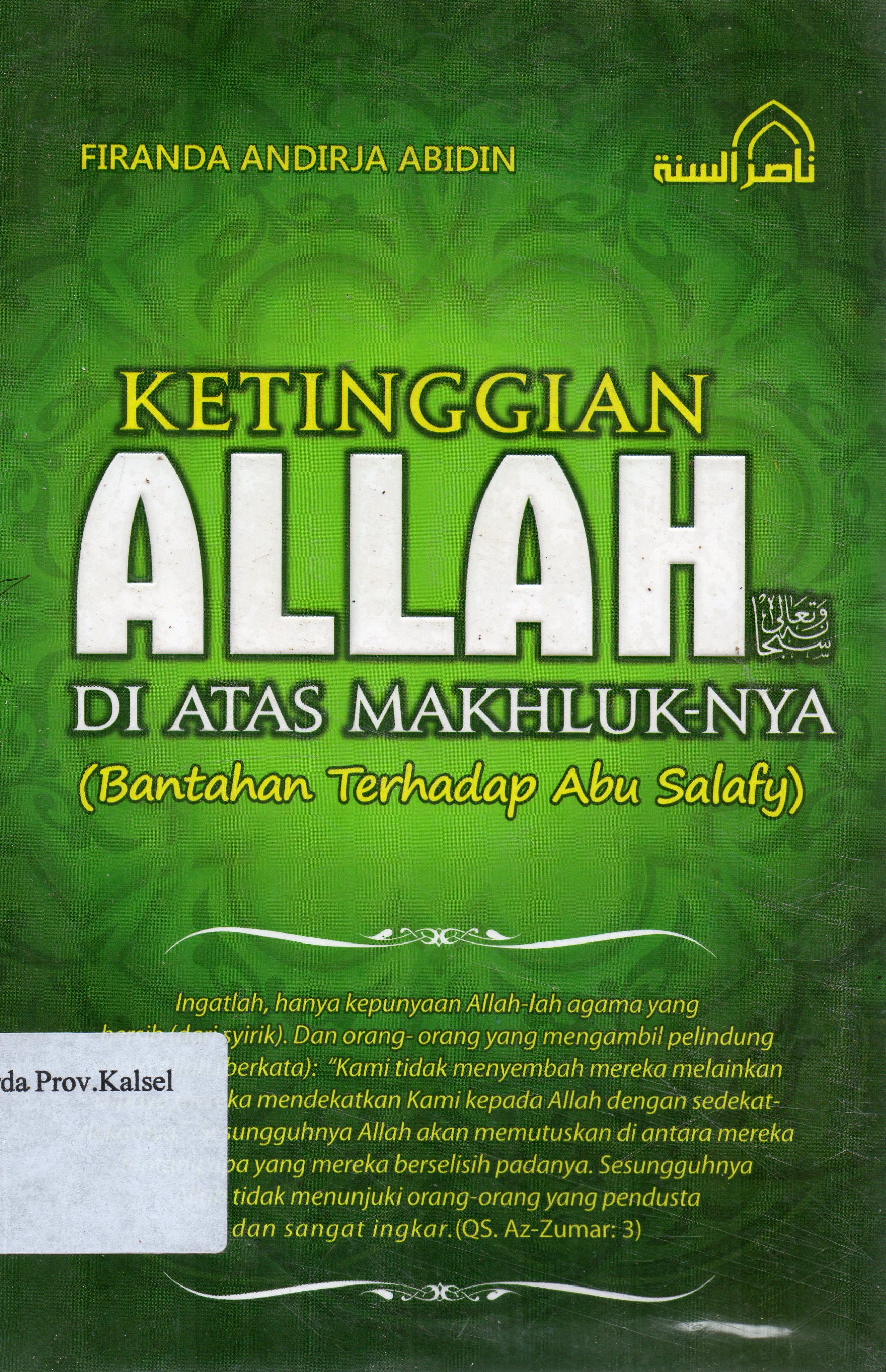 Cover Ketinggian Allah di Atas Makhluk-Nya (Bantahan terhadap Abu Salafy) / Firanda Andirja Abidin.