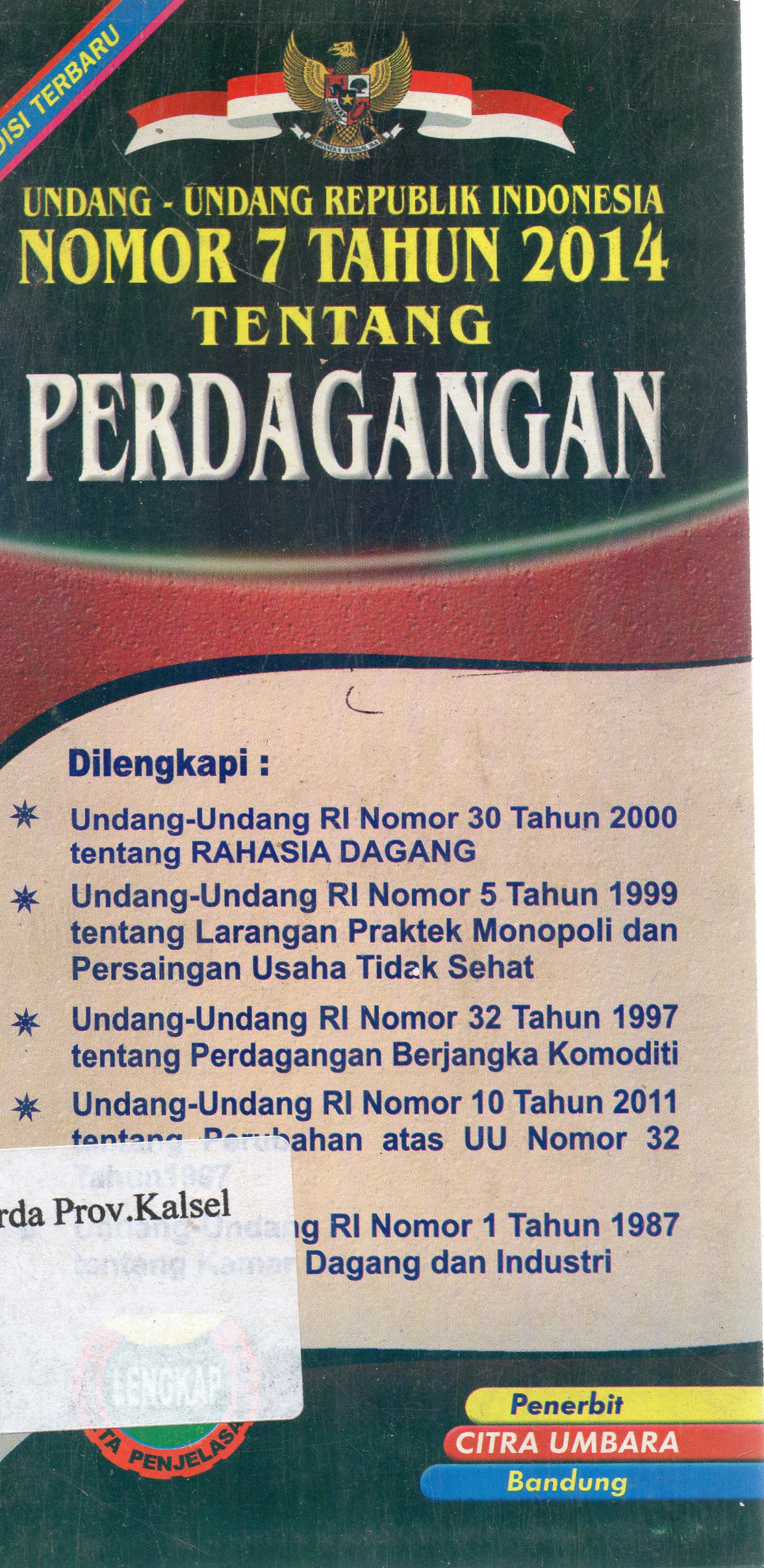 Cover Undang-Undang Republik Indonesia Nomor 7 Tahun 2014 Tentang Perdagangan.