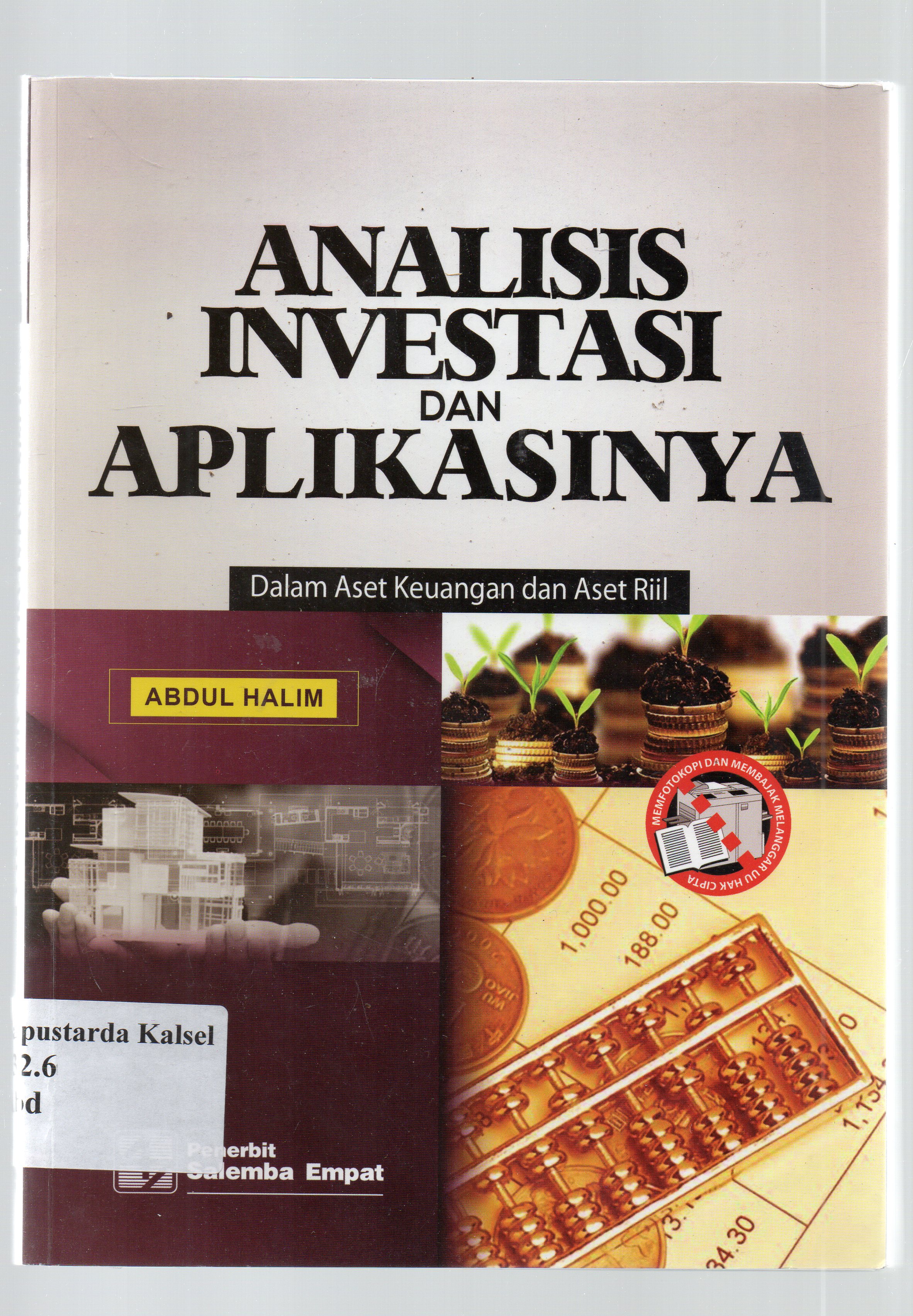 Cover Analisis investasi dan aplikasinya :  dalam aset keuangan dan aset riil