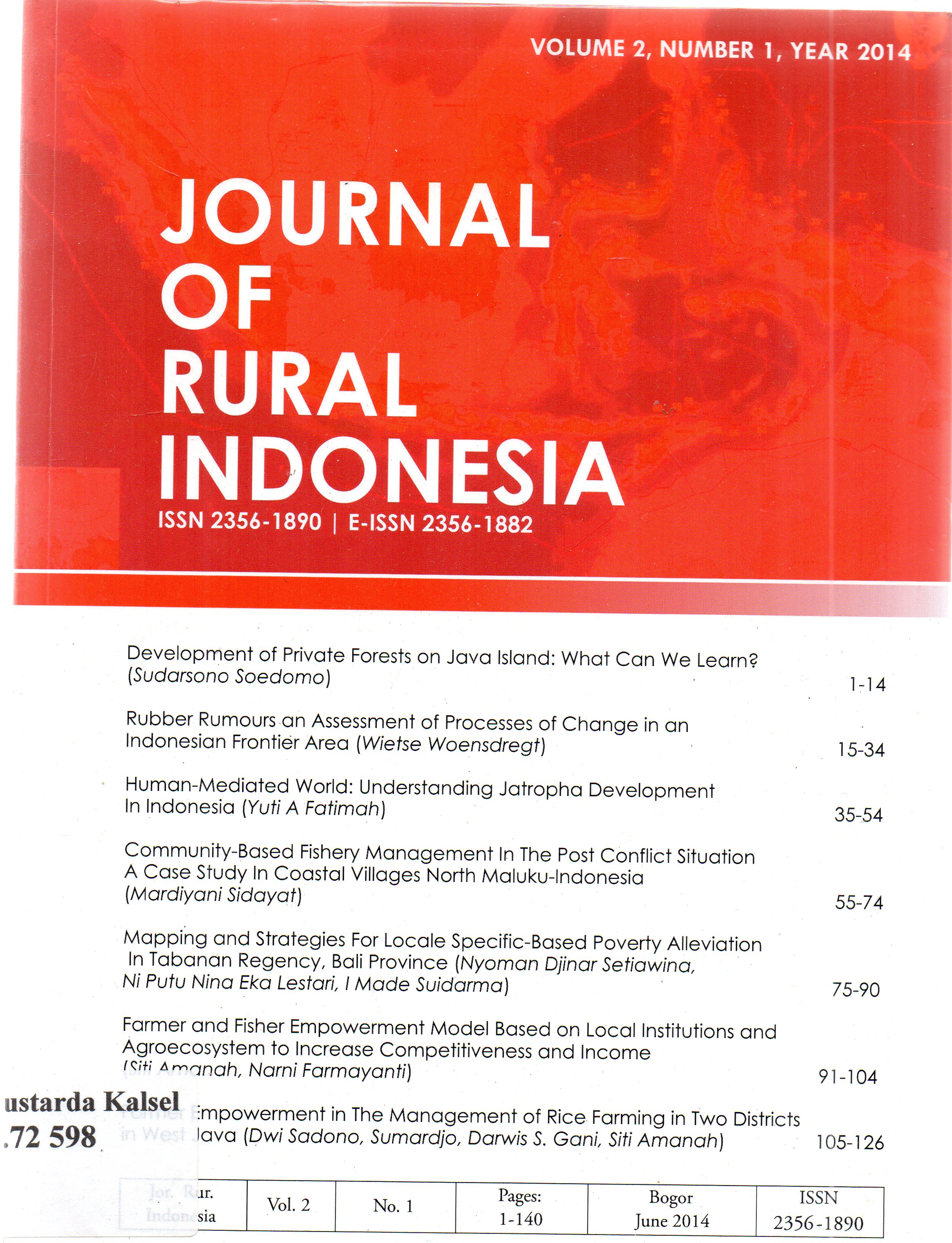 Cover Journal of rural Indonesia Vol. 2 no. 1 years 2014.
