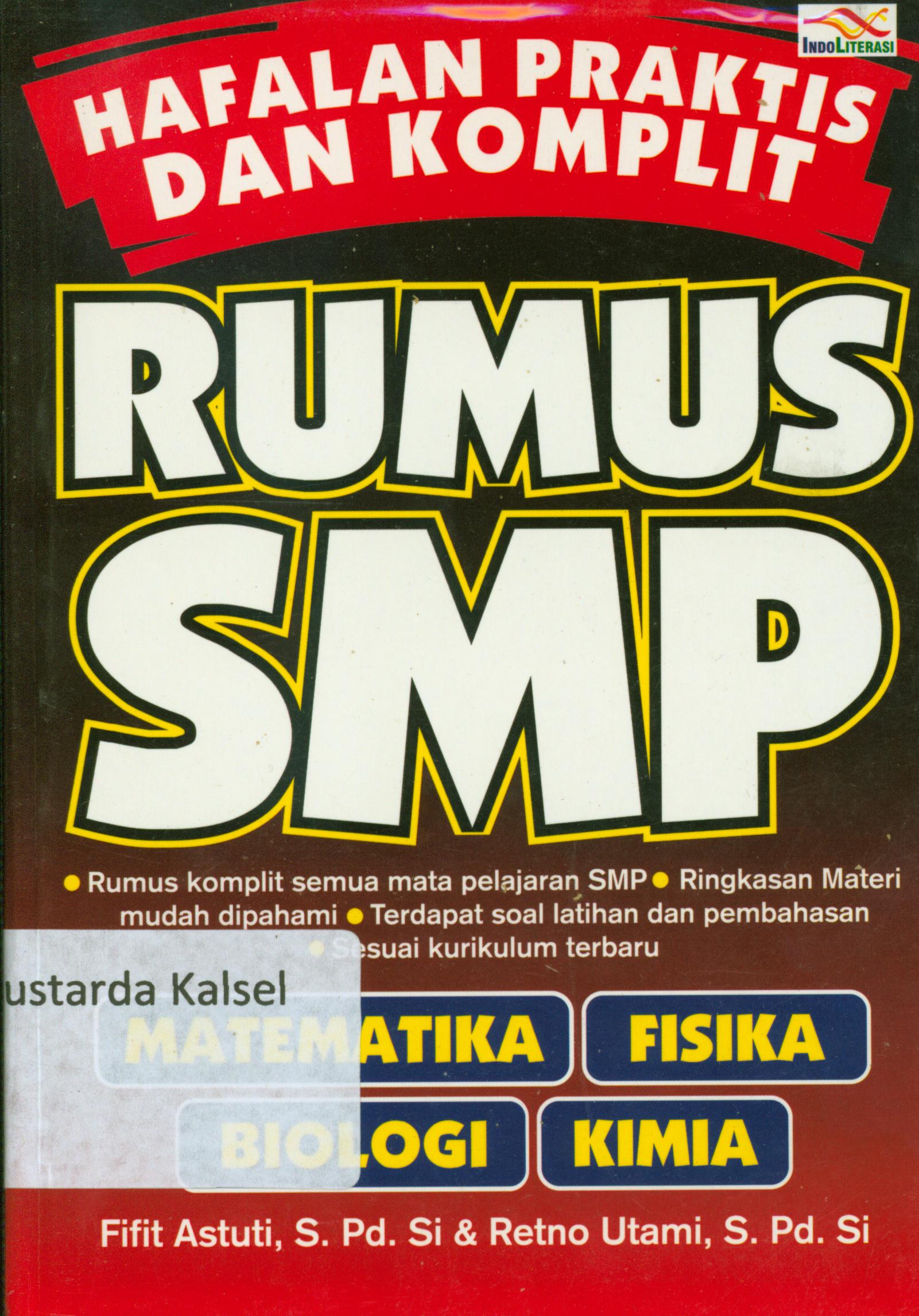 Cover Hafalan praktis dan komplit rumus SMP / Fifit Astuti, Retno Utani.