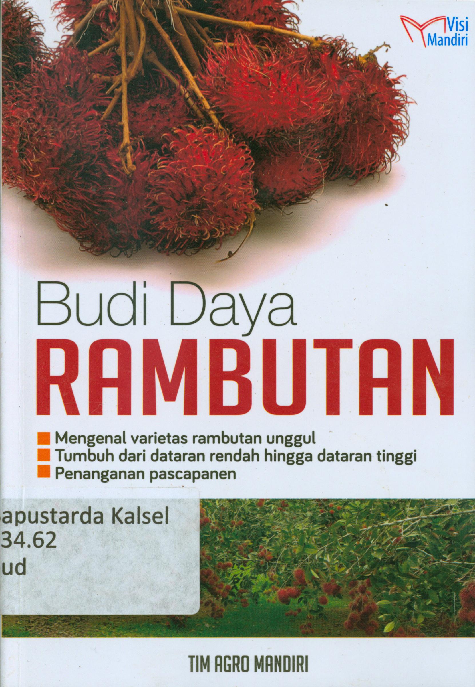 Cover Budidaya Rambutan : Mengenal varietas rambutan unggul, Tumbuh dari dataran rendah hingga dataran tinggi, Penanganan pascapanen / Tim Agrio Mandiri