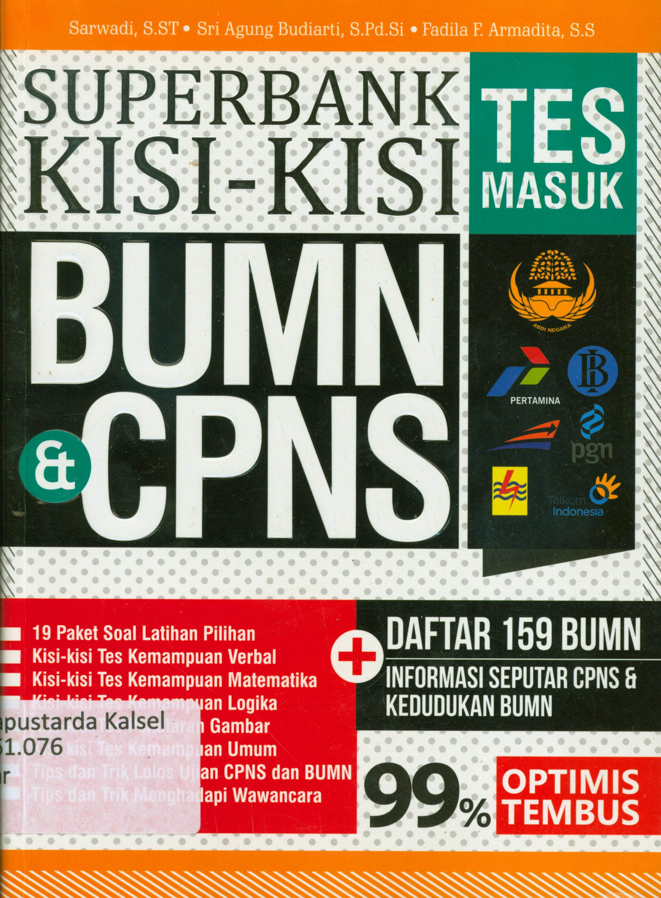 Cover Superbank kisi-kisi : tes masuk BUMN dan CPNS / Sarwadi, Sri Agung Budiarti, Fadila F. Armadita