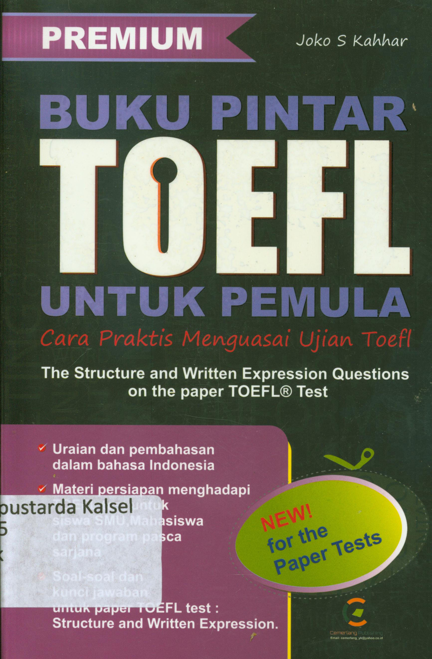 Cover Buku pintar toefl untuk pemula / Joko S. Kahhar