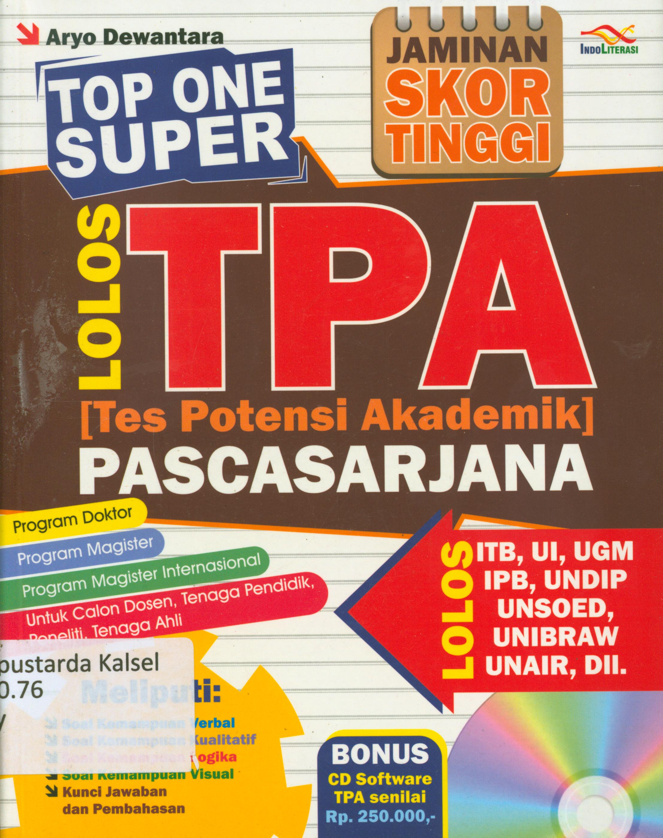 Cover Top one super lolos TPA (Tes Potensi Akademik) pascasarjana / Aryo Dewantara.