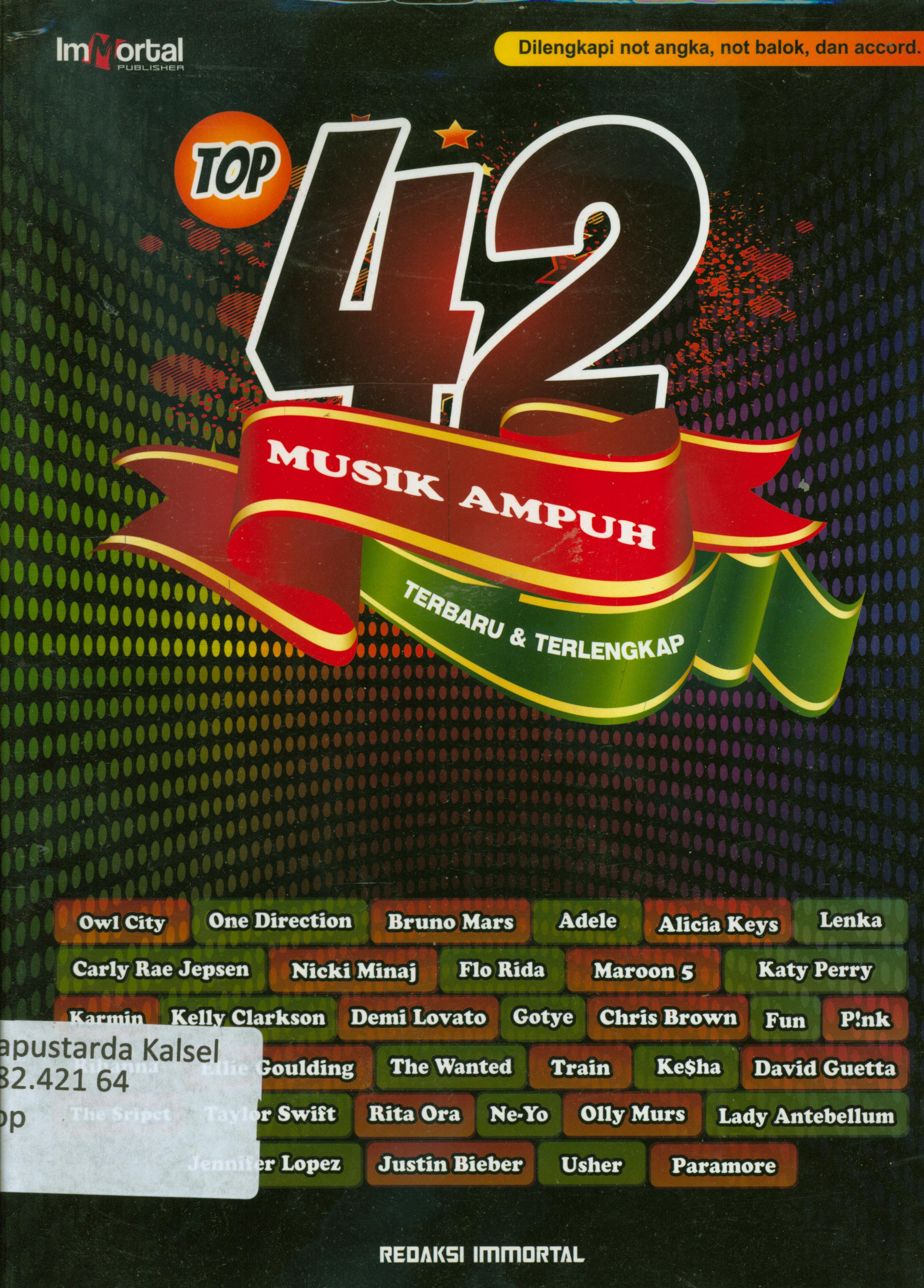 Cover Top 42 musik ampuh terbaru dan terlengkap : dilengkapi not angka, not balok, dan accord / editor, Cahaya Purnama