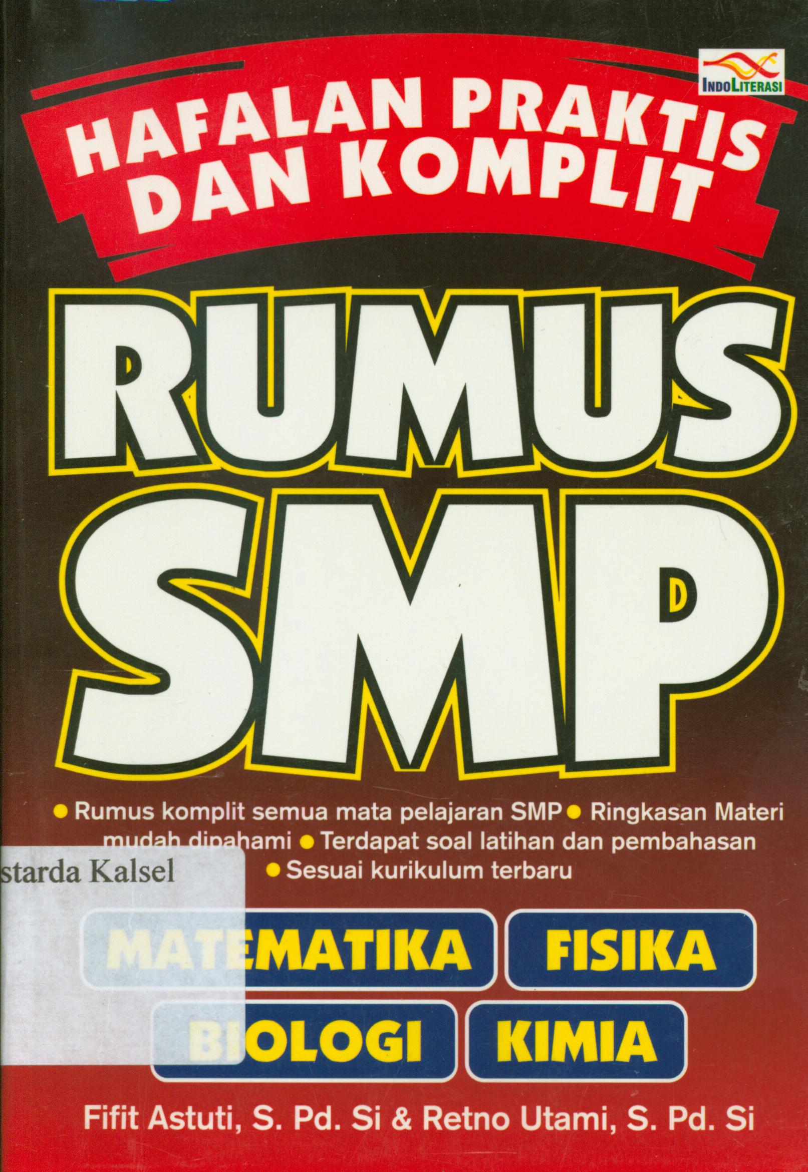 Cover Hafalan praktis dan komplit rumus SMP / Fifit Astuti, Retno Utami.
