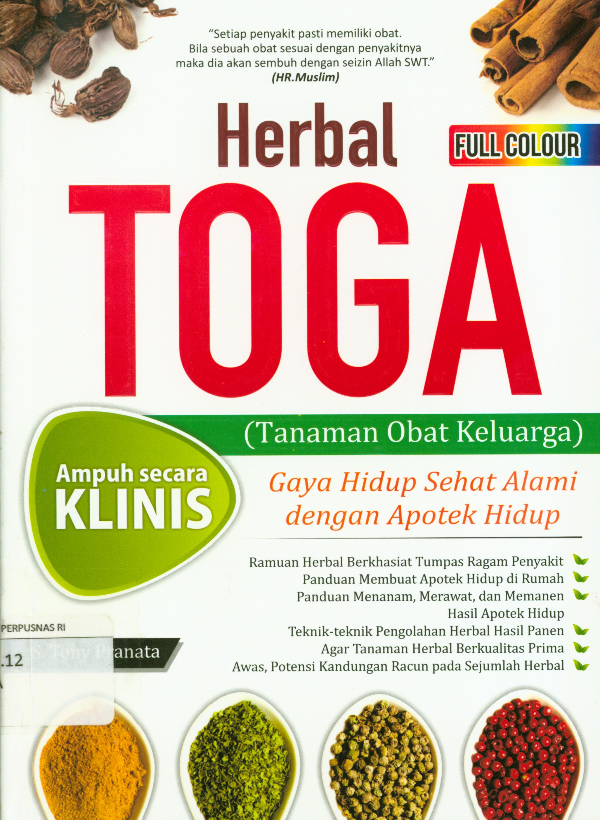 Cover Herbal Toga (tanaman obat keluarga) / S. Tony Pranata.