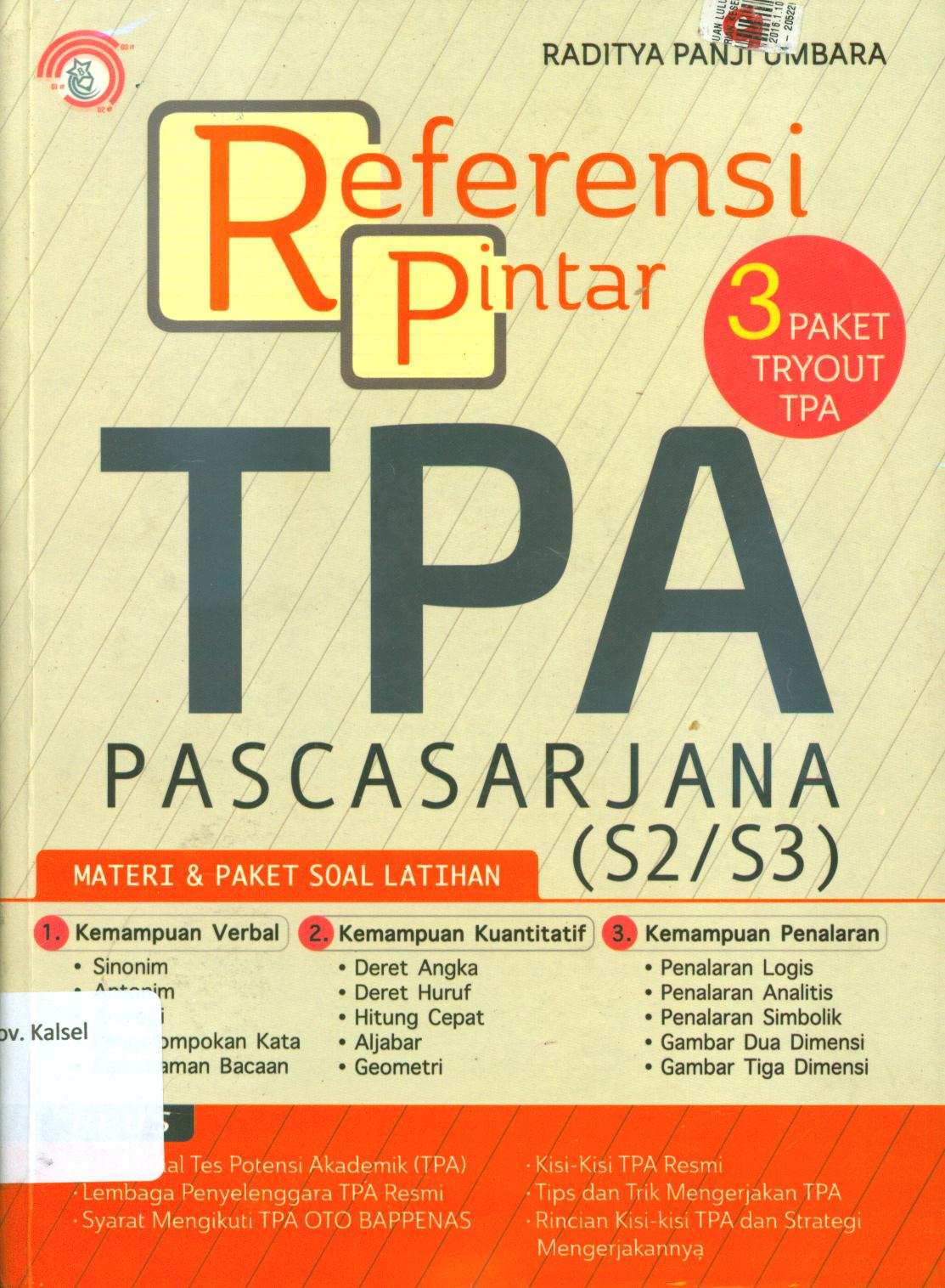 Cover Referensi pintar TPA pascasarjana S2/S3 / Raditya Panji Umbara ; penyunting, Tim Redaksi Bintang Wahyu