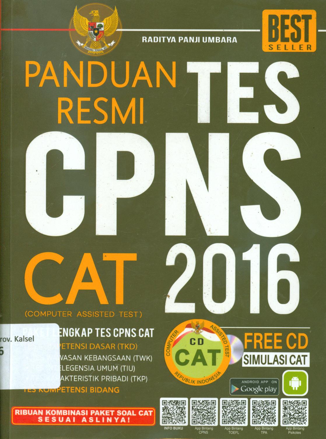 Cover Panduan resmi tes CPNS CAT 2016 / Raditya Panji Umbara ; penyunting, Tim Redaksi Bintang Wahyu