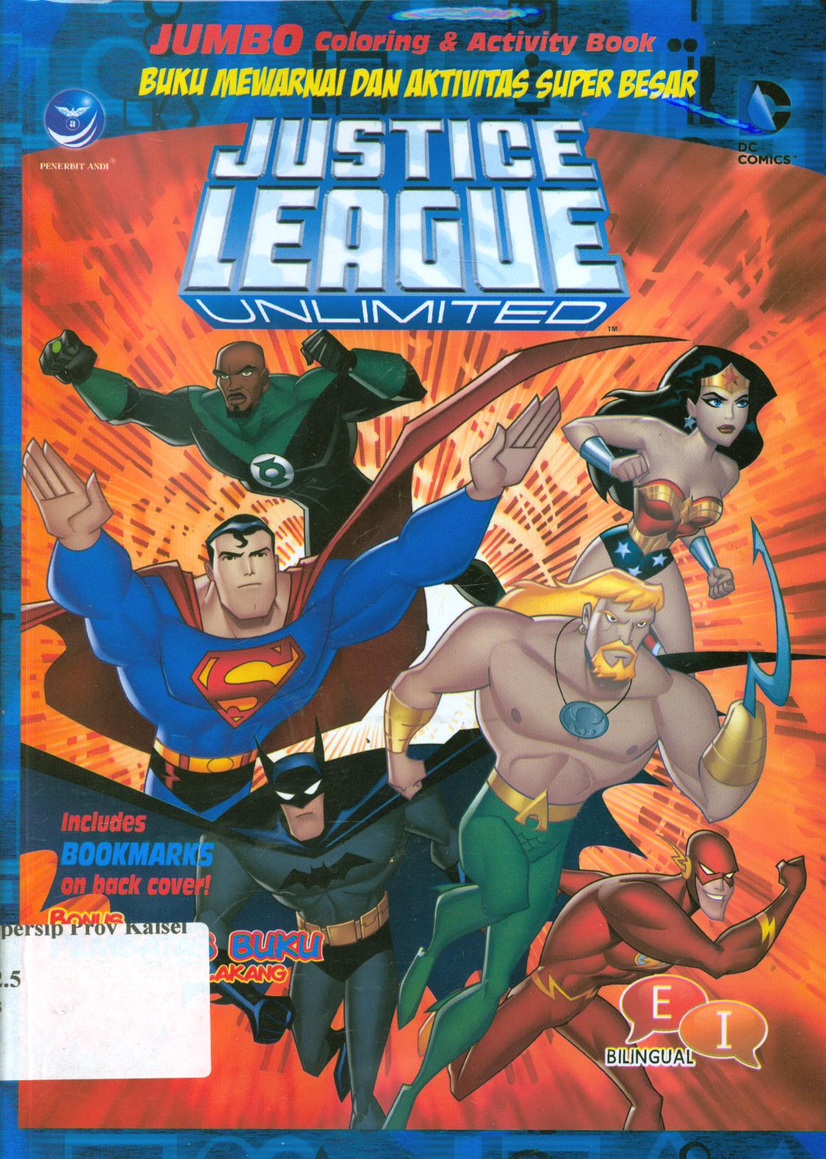 Cover Justice league unlimited-jumbo coloring and activity book (buku mewarnai dan aktivitas super besar) / Warner Bros ; penerjemah, Ariata