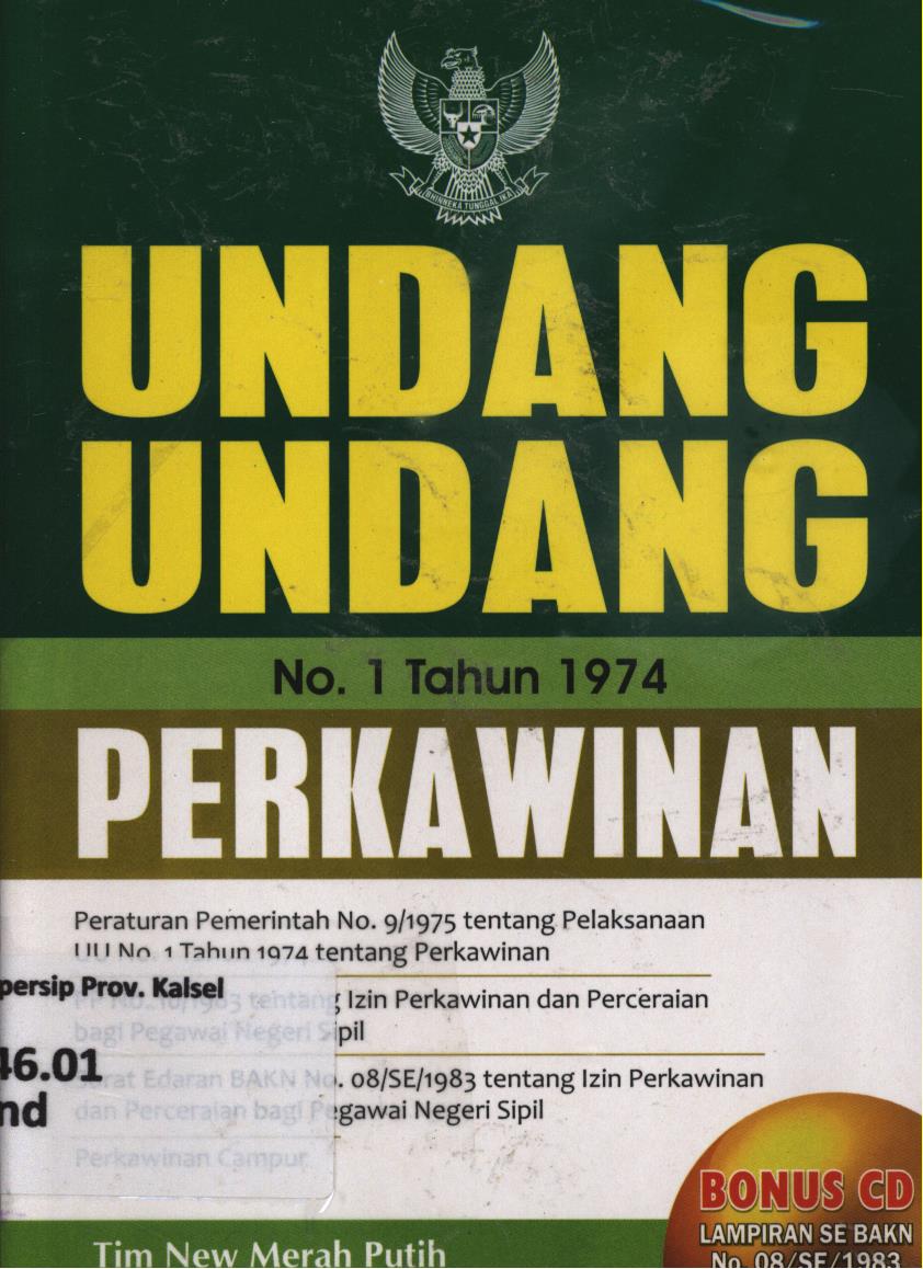 Cover Undang-Undang Perkawinan nomor 1 Tahun 1974 / Tim New Merah Putih ; penyunting, Tualaka, S. Uji Prastya.