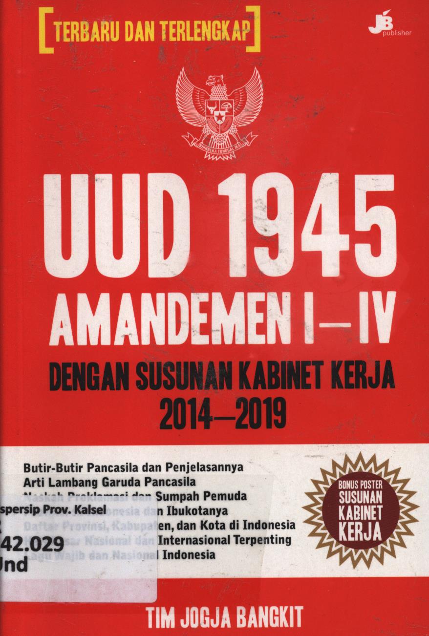 Cover UUD 1945 amandemen I-IV dengan susunan kabinet kerja 2014-2019 / Tim Jogya Bangkit