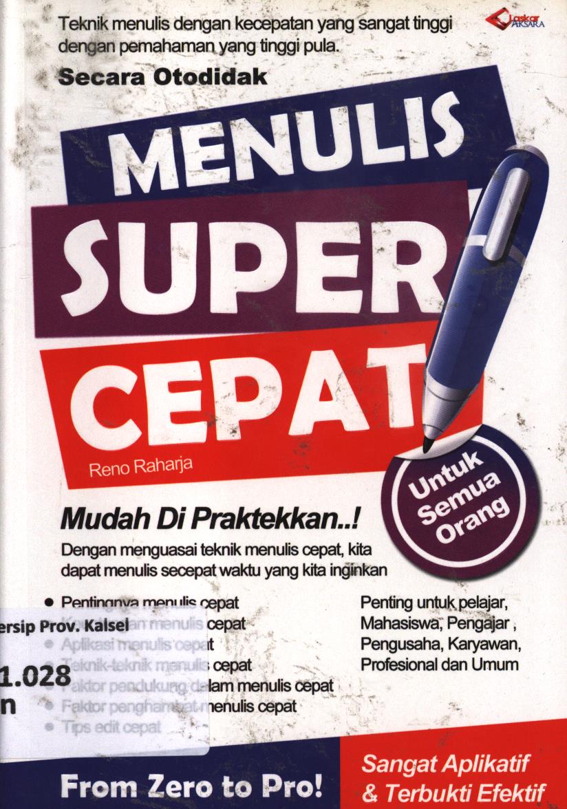 Cover Menulis super cepat / Reno Raharja ; editor, Abdul Latief