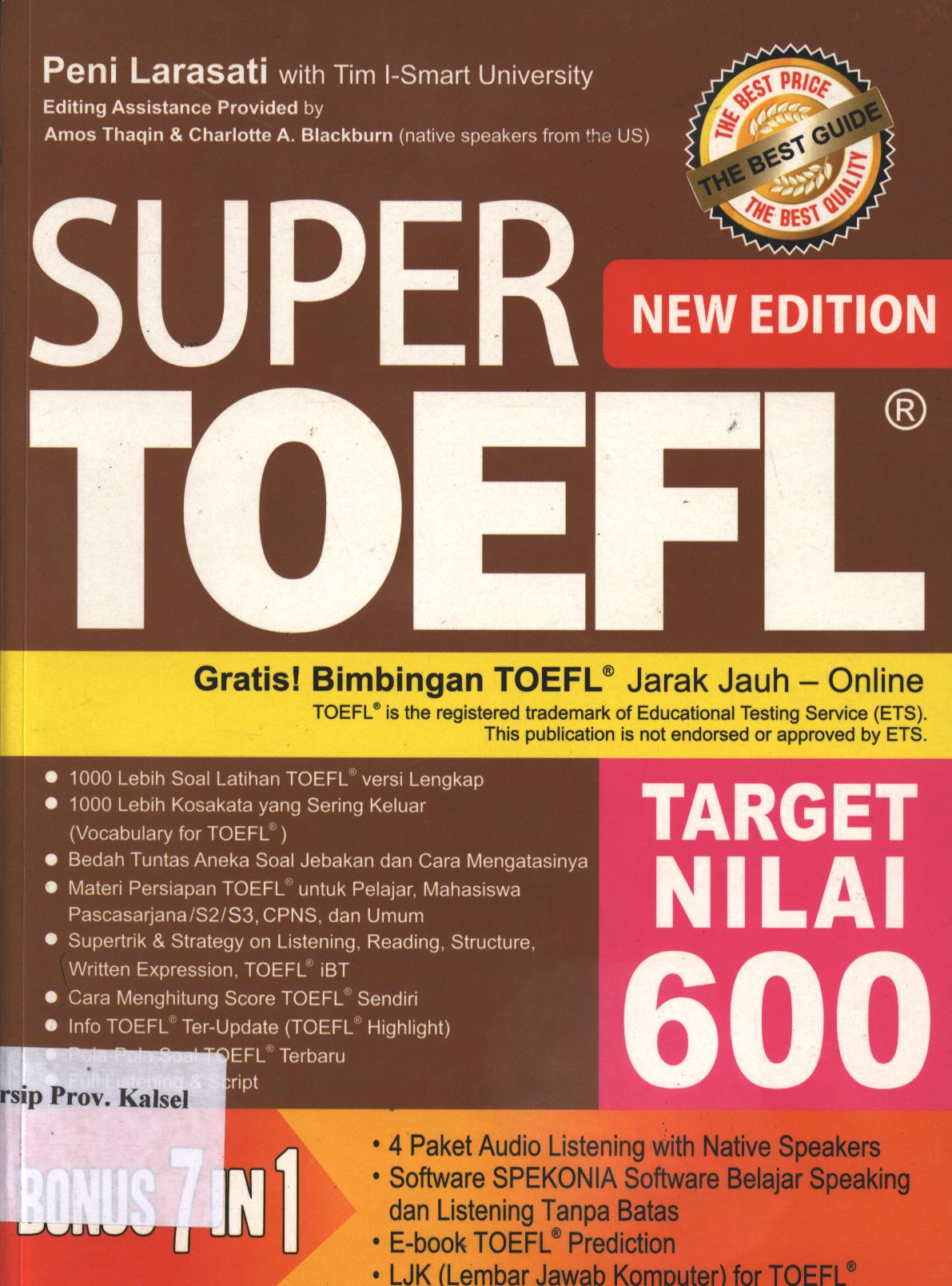 Cover Super Toefl / Pani Larasati with Tim I-Smart University ; penyunting, Lisa Esti Puji Hartanti