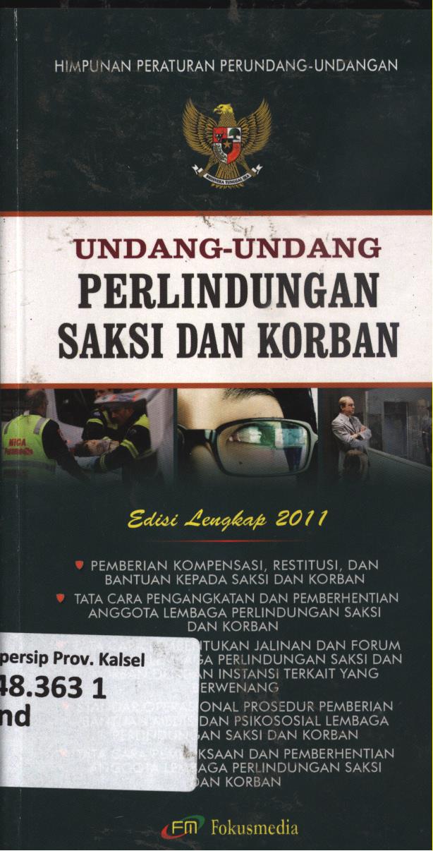 Cover Undang-Undang Perlindungan saksi dan korban
