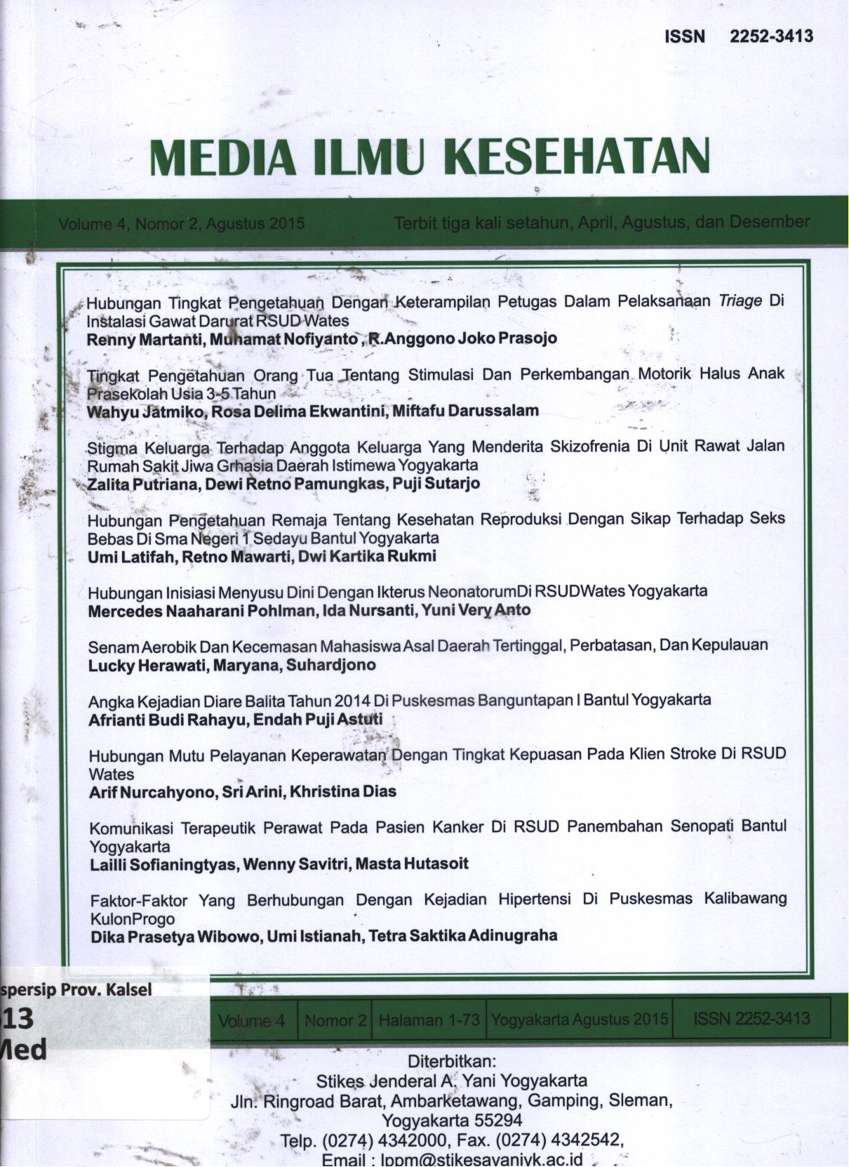 Cover Media ilmu kesehatan volume 4 Nomor 2 Desember 2015 / Dewan Redaksi