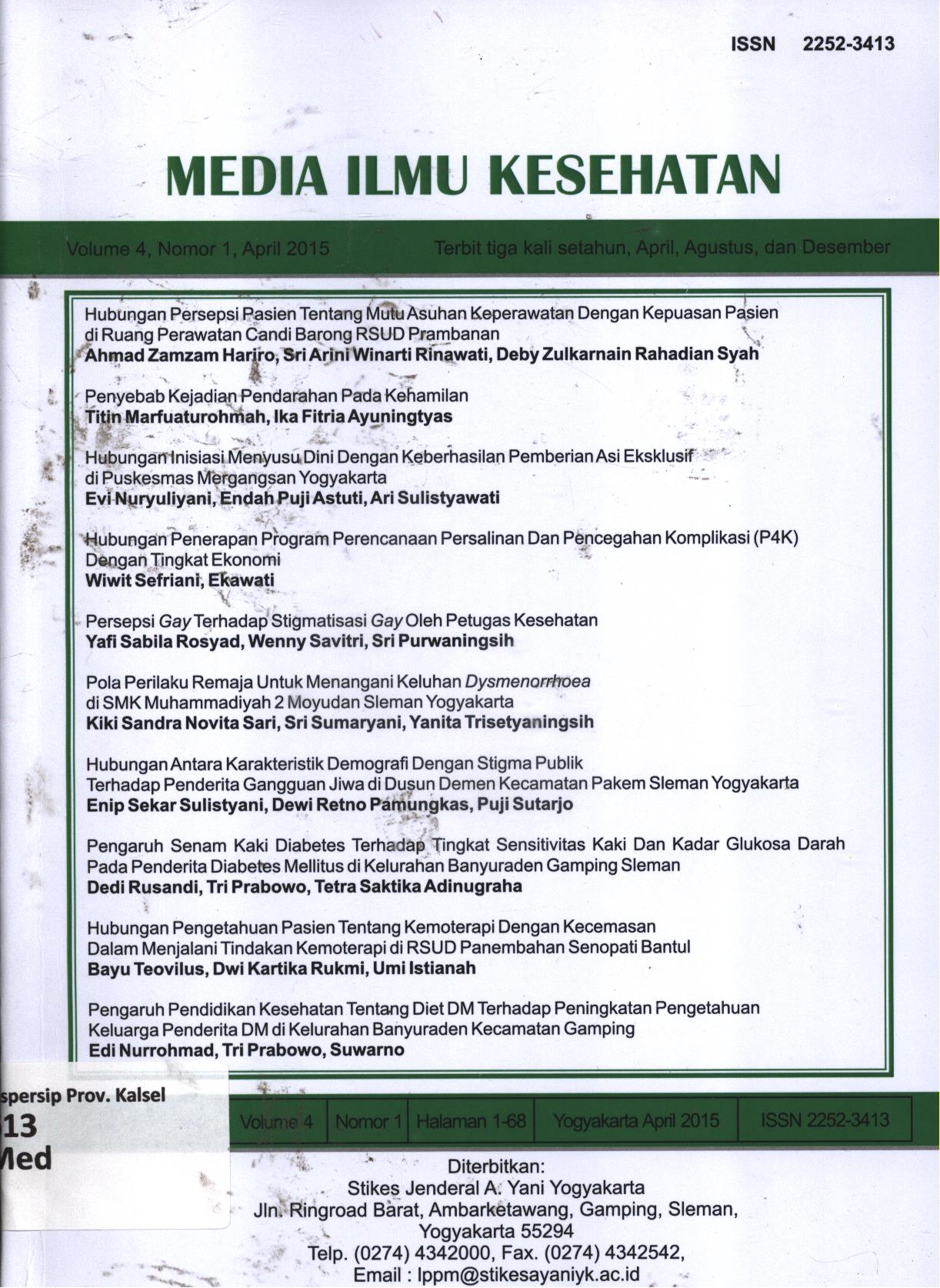Cover Media ilmu kesehatan volume 4 Nomor 1 Desember 2015 / Dewan Redaksi