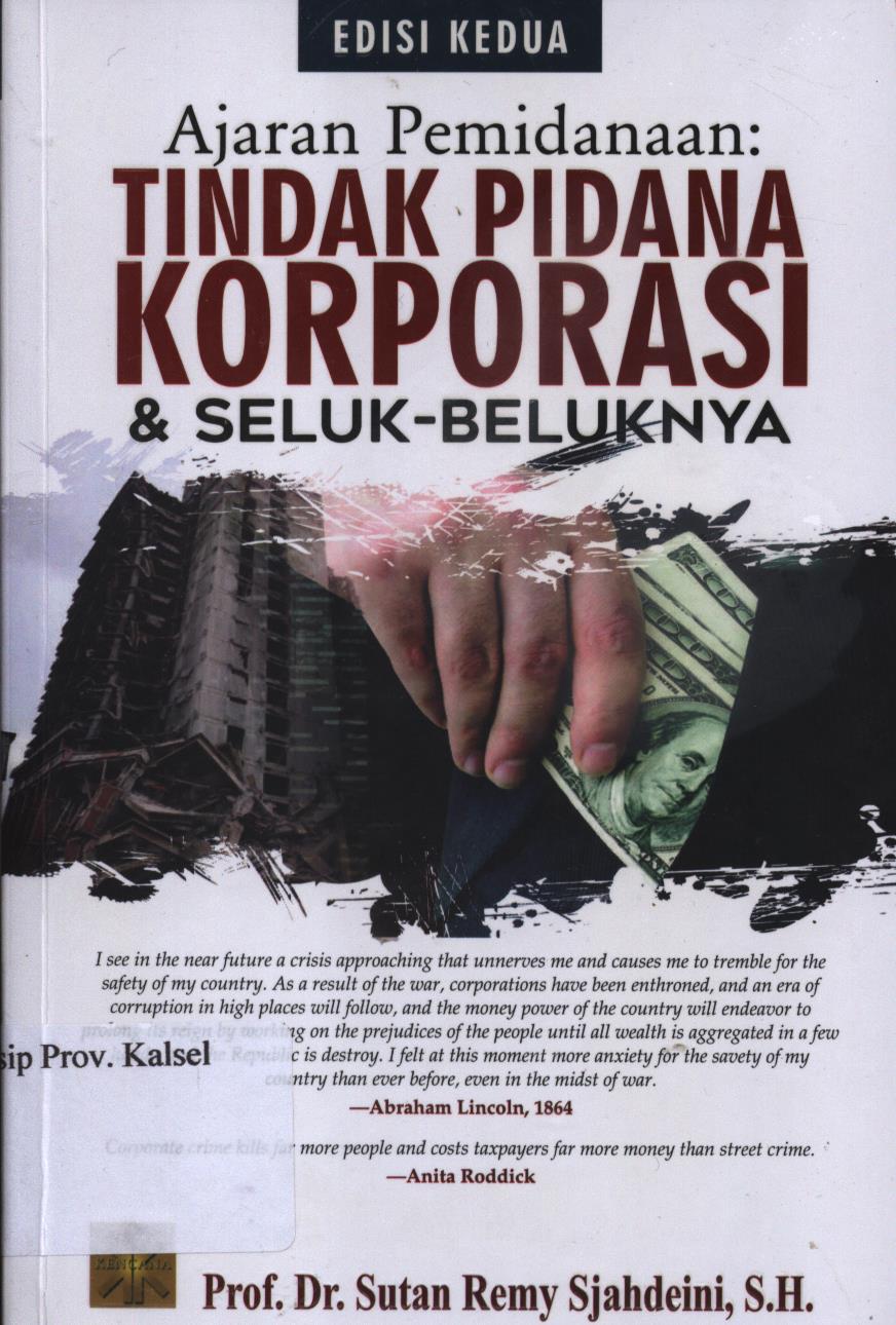Cover Ajaran Pemidanaan : Tindak Pidana Korupsi dan Seluk - Beluknya / Sutan Remy Sjahdeini