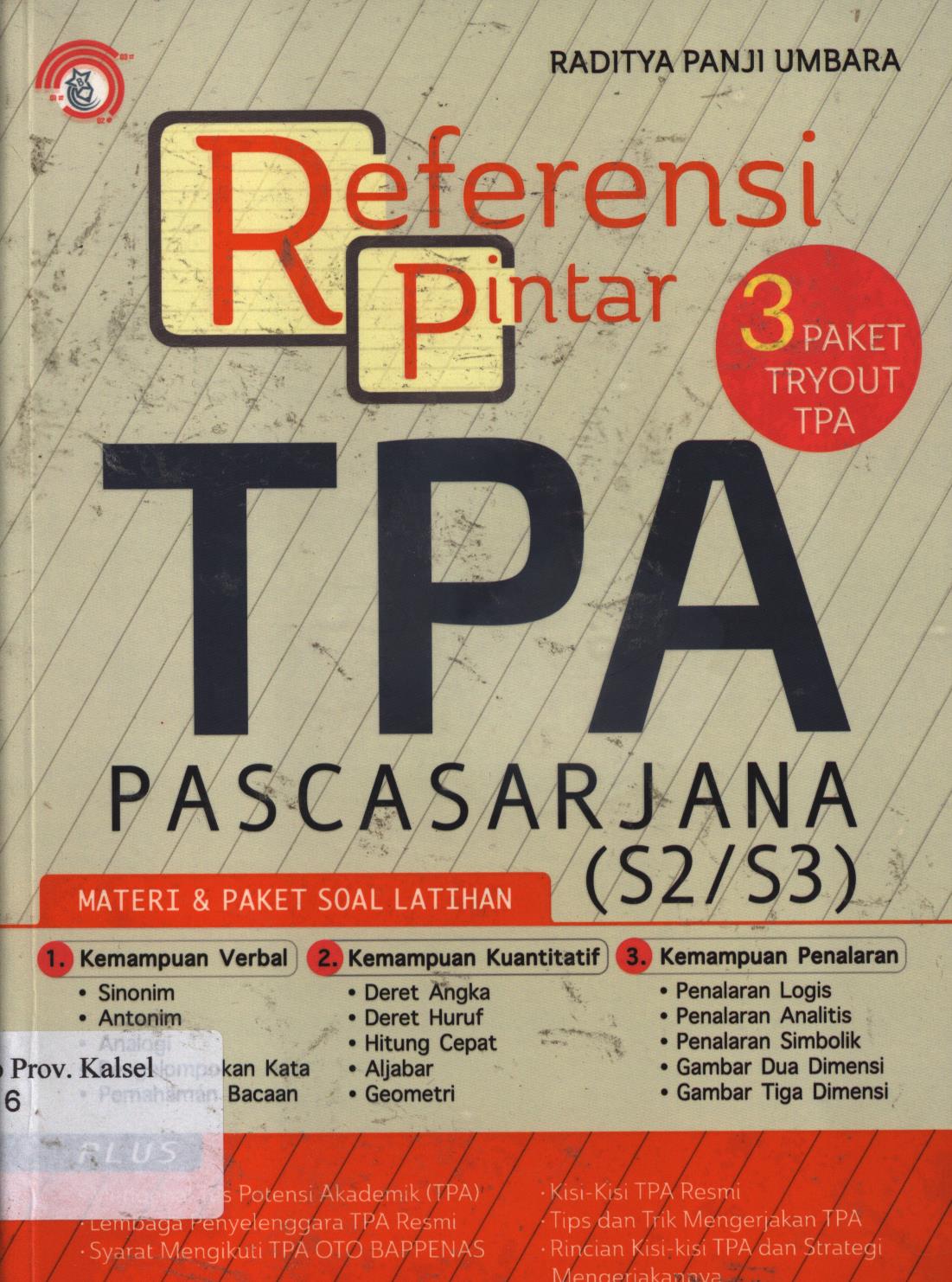 Cover Referensi pintar TPA Pascasarjana S2/S3 / Raditya Panji Umbara ; penyunting, Tim Redaksi Bintang Wahyu