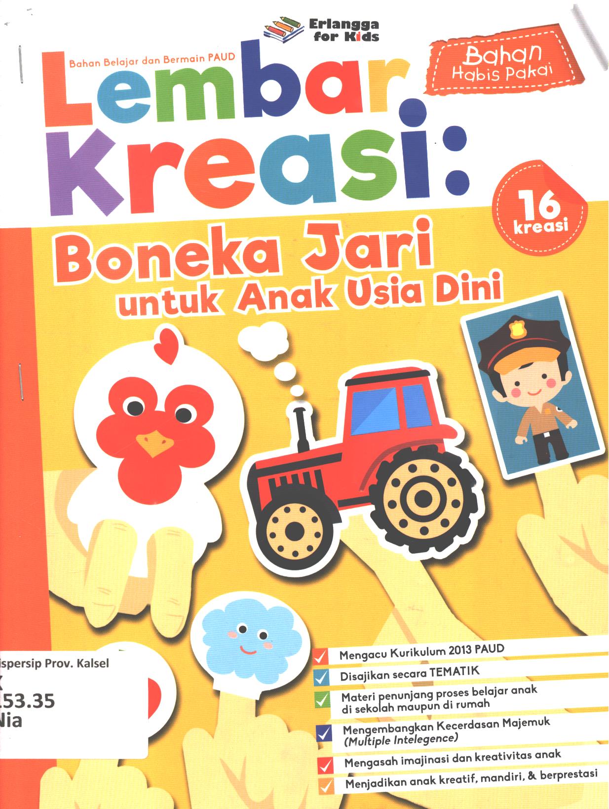 Cover Lembar  kreasi :  Boneka jari untuk anak usia dini / Nia A ; editor, Edith Natasha, Windrati Hapsari